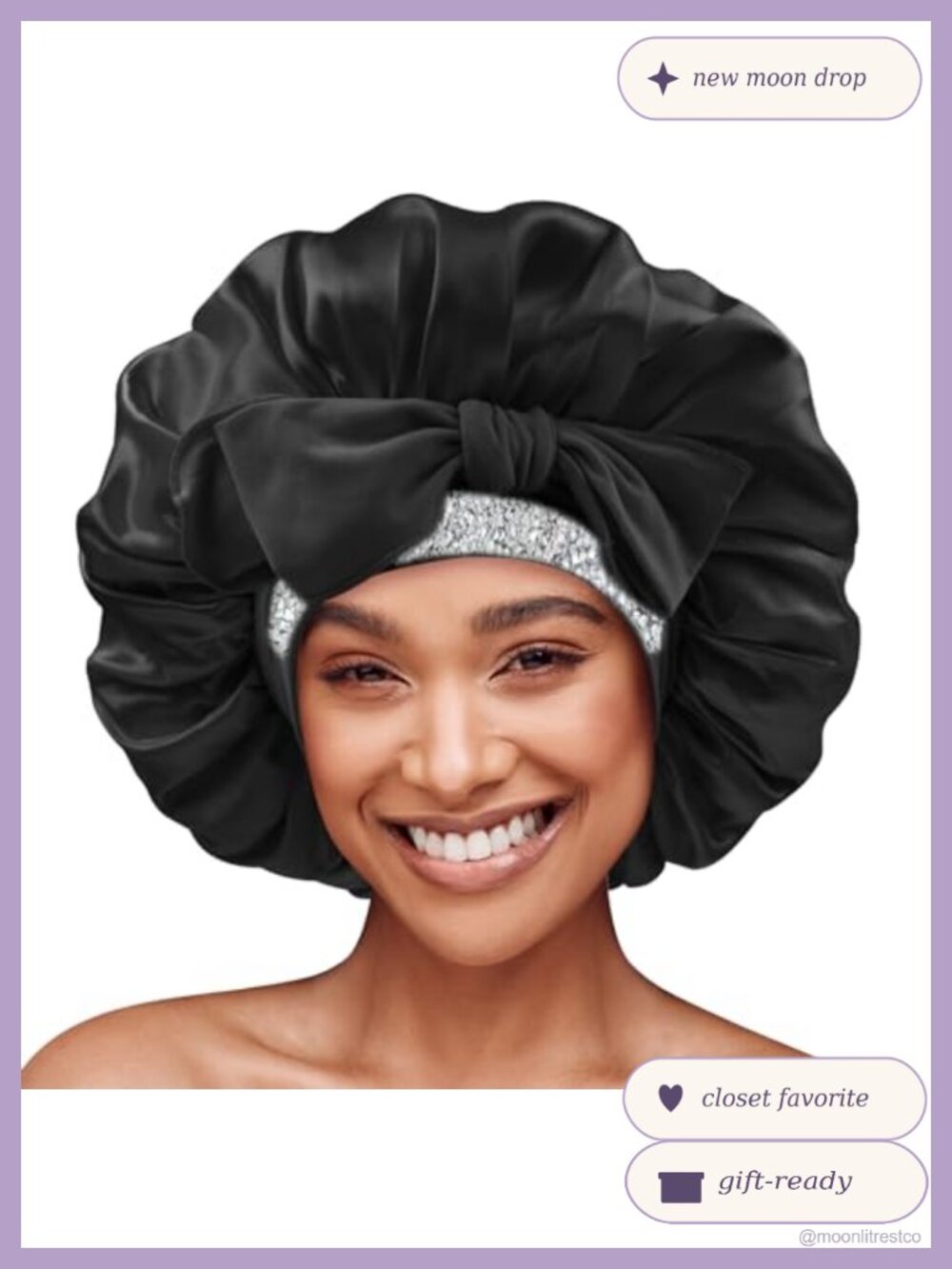 Silk Satin Bonnet for Sleeping Women Rhinestone Bling with Adjustable Tie Band